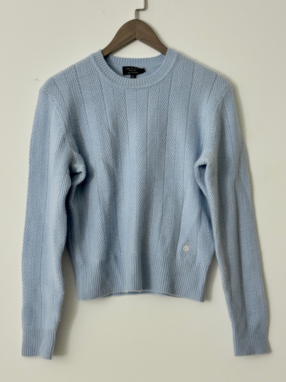rag & bone 100% Cashmere Herringbone Pale Blue Sweater XS